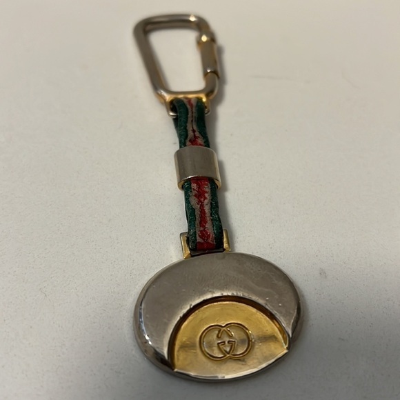 Gucci Vintage Red Green Leather and Metal Key Chain - Picture 1 of 7